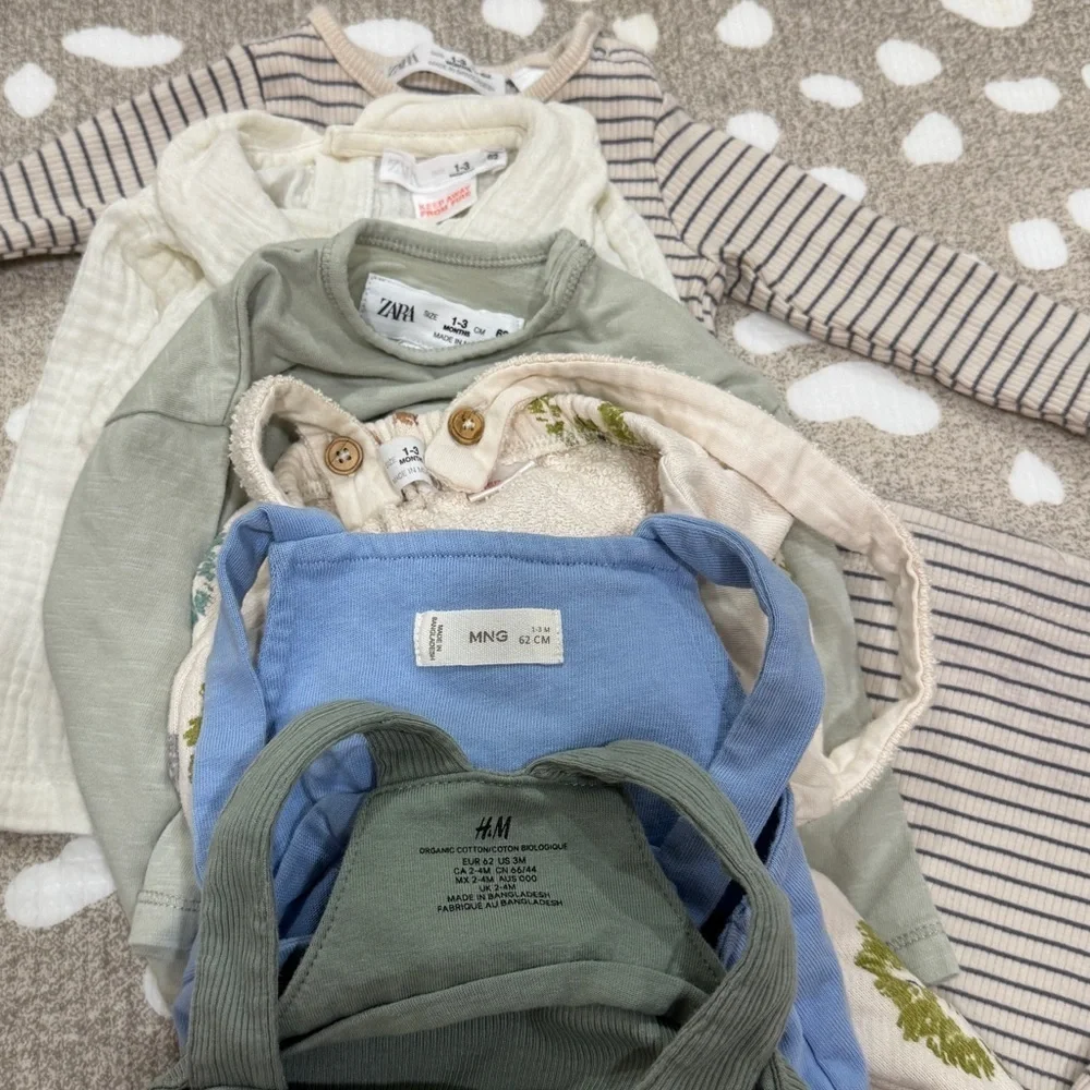 Zara baby bundle lot newborn sage jumpsuit onesie set overalls long sleeve tee